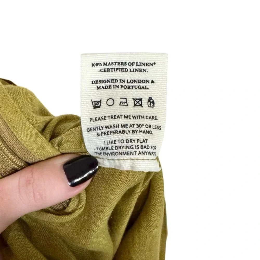 arkitaip Clara Flared Linen Trousers Willow Green High Rise 100% Belgian Linen - Picture 9 of 10